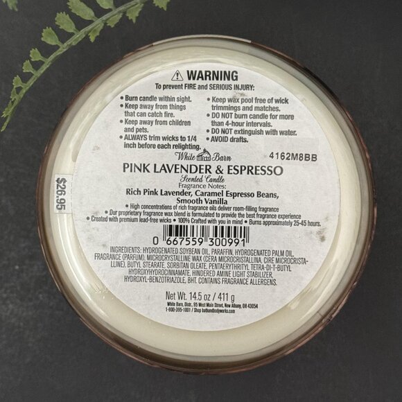 BBW Pink Lavender & Espresso White Barn Bath & Body Works 3 Wick Candle - Picture 10 of 10